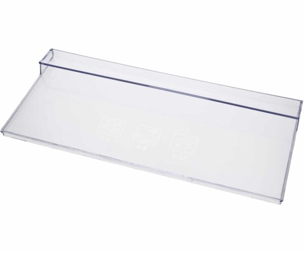 Šaldytuvo BEKO/GRUNDIG/ARCELIK šaldiklio viršutinio ,vidurinio stalčiaus priekinė panelė,orig,44,4 x 19,6 cm. FZ DRAWER COVER HOTSTAMP KF 196MM