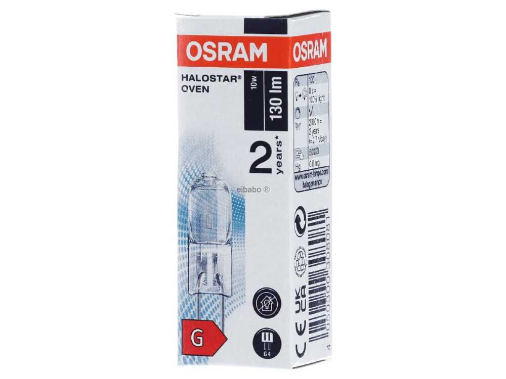 Orkaitės  halogeninė lemputė OSRAM G4, 12V-10W, 300 °C, 33x10mm Led-backlight caps for electric stoves, microwave ovens and refrigerators, etc.