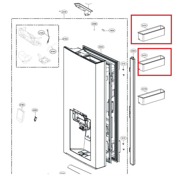 Šaldytuvo LG durų lentyna.Door Fridge Door Basket 32cm. - Image 2